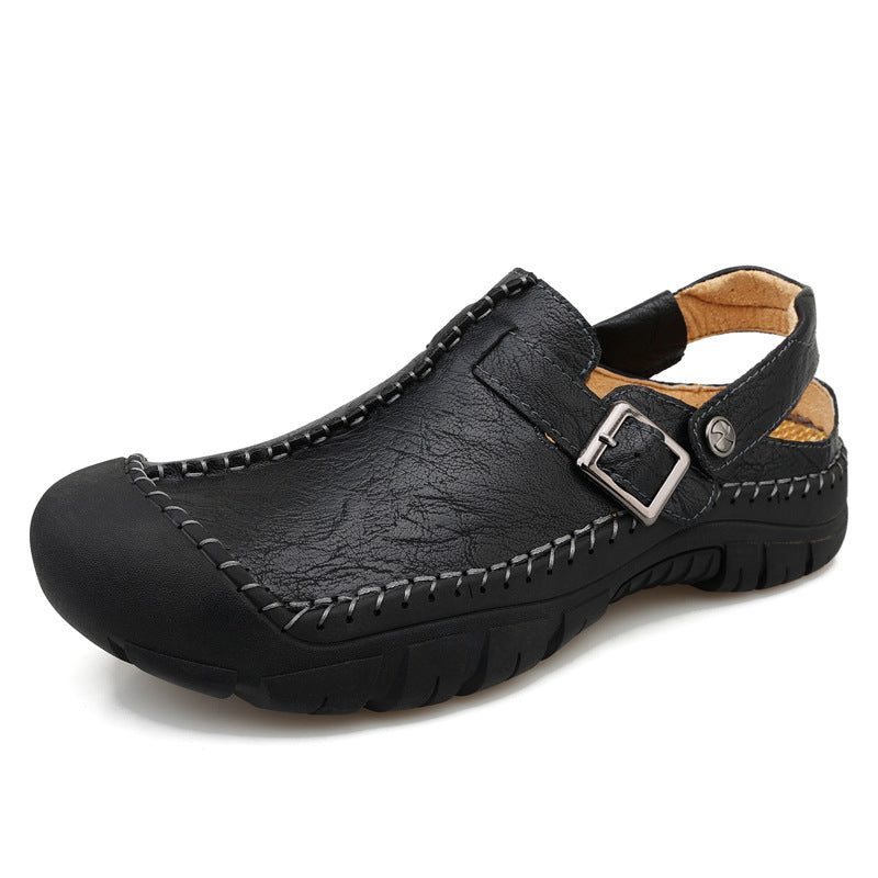 Herren Clogs aus hochwertigem Leder mit komfortablem Riemen und rutschfester Sohle EB