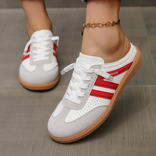 Damen Offene Sneaker‑Mules im Retro‑Tennisstil mit Gummisohle EB