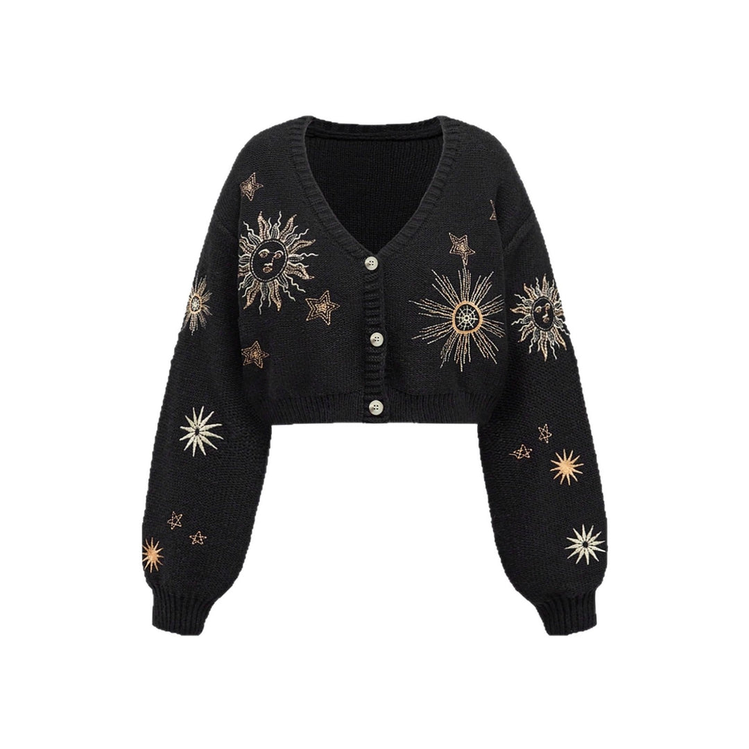 Damen Strickjacke mit kunstvollem Sonnen- und Sternenstick EB