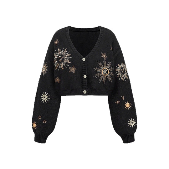 Damen Strickjacke mit kunstvollem Sonnen- und Sternenstick EB