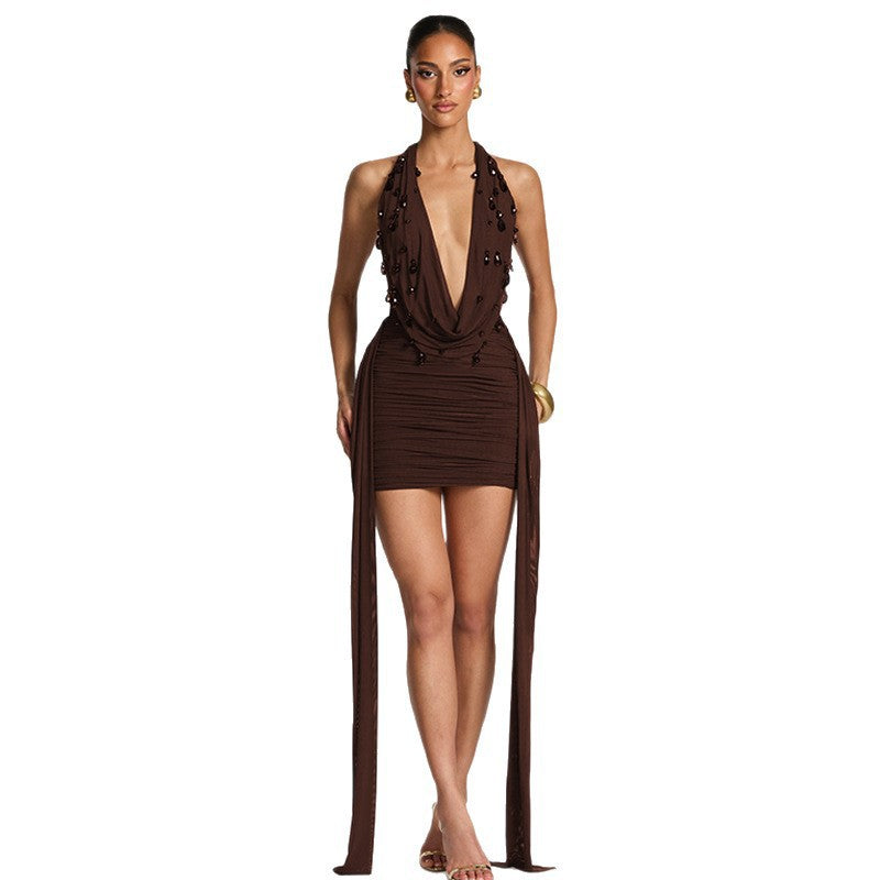 Damen Wickelkleid mit tiefem V-Ausschnitt und voluminösen Rüschendetails EB