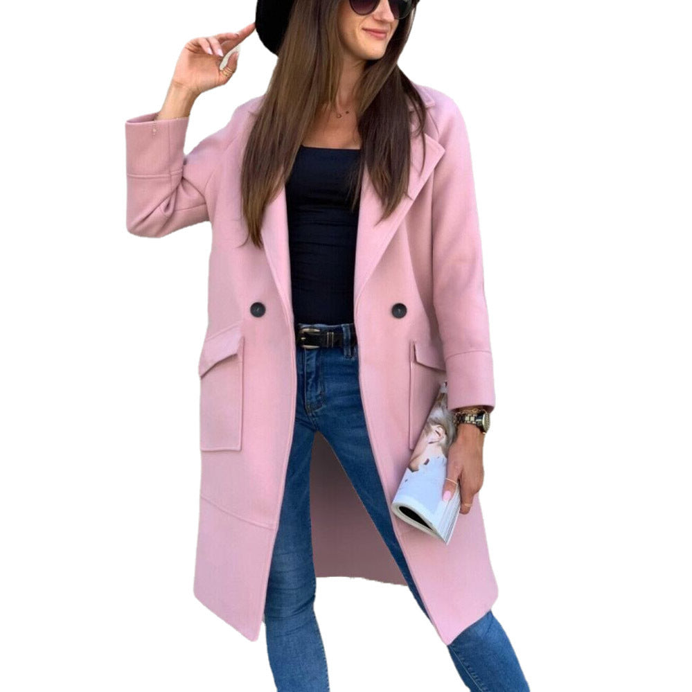 Damen Modischer Oversized-Mantel mit tiefen Taschen und eleganten Knopfdetails EB