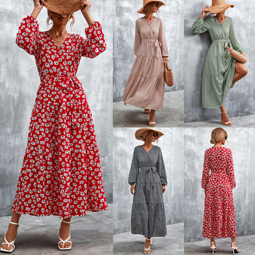 Damen Maxikleid mit tailliertem Design und langen Ärmeln EB