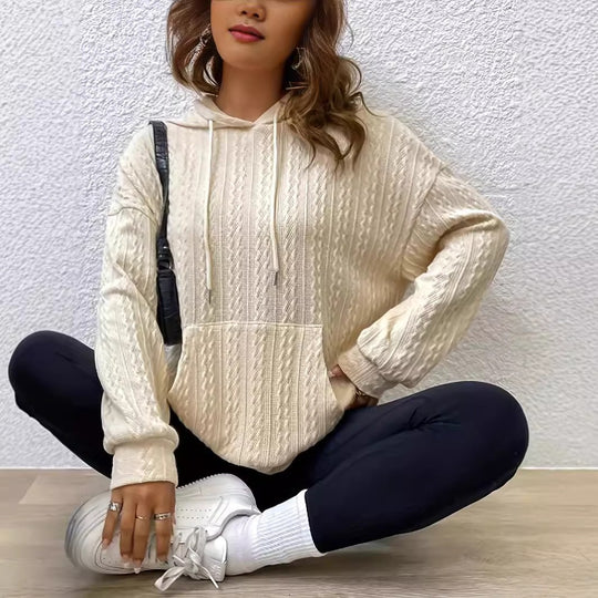Damen lässiger Hoodie mit strukturiertem Gewebe und praktischer Kängurutasche EB