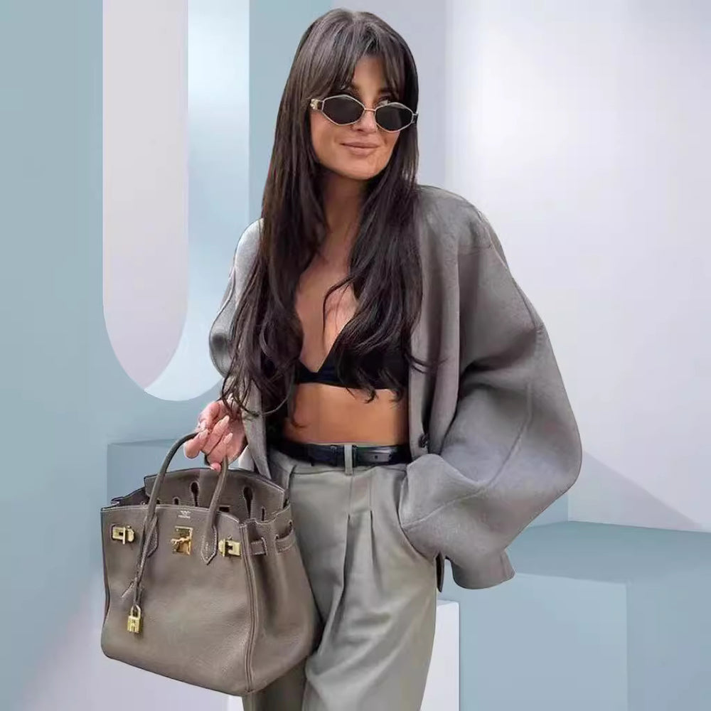 Damen Elegante und lässige Oversize-Jacke mit Knopfdetails und weitem Schnitt EB