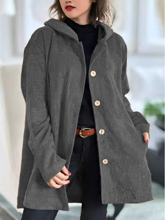 Damen Fleece-Hoodie-Mantel mit Knopfleiste und geripptem Design EB