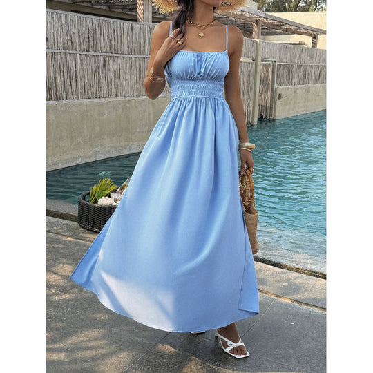 Damen Elegantes Maxikleid mit verstellbaren Spaghettiträgern und seitlichem Schlitz EB