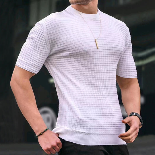 Herren nan Waffelstruktur-Kurzarm-Strickshirt mit schmaler Passform und elastischem Rippsaum EB