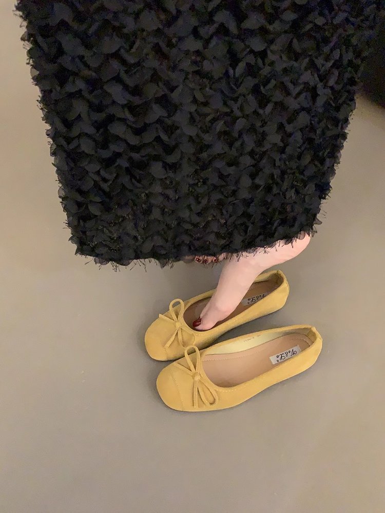 Damen bequeme Ballerinas mit dekorativem Schleifenakzent und elastischem Fußbett EB