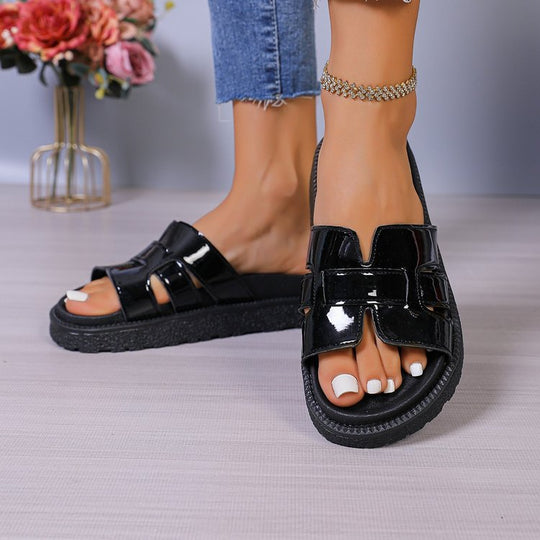 Damen Modische Komfort-Sandalen mit glänzenden Akzenten EB