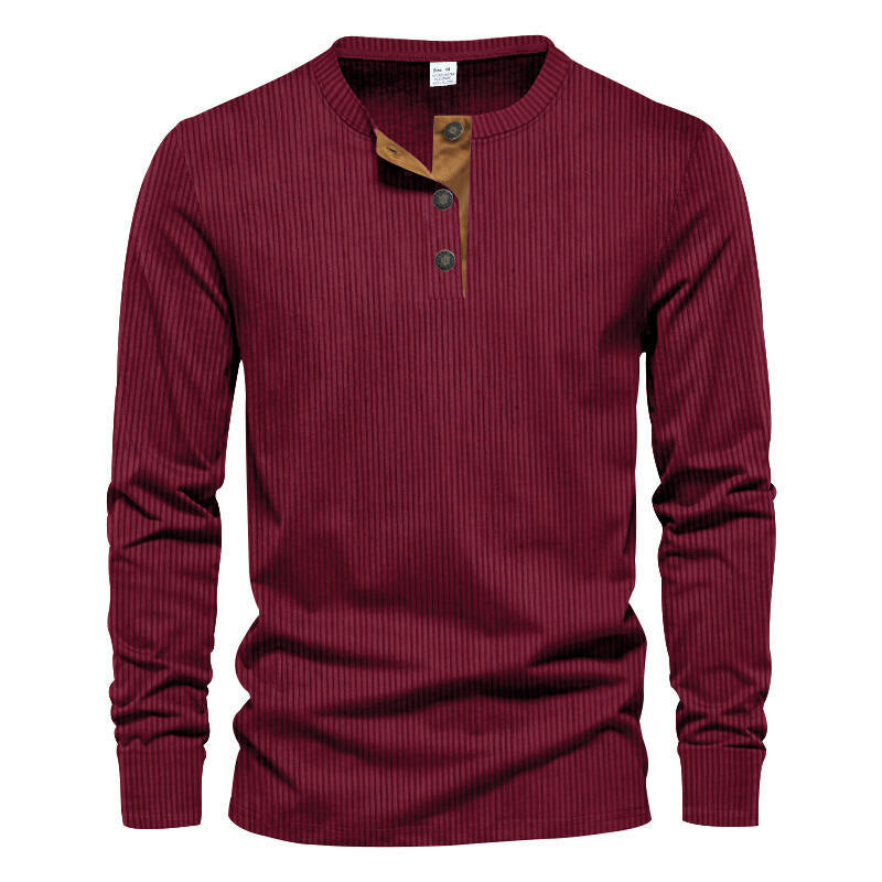 Herren Langarmshirt mit strukturierter Rippenoptik und modischem Knopfleisten-Detail EB