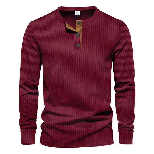 Herren Langarmshirt mit strukturierter Rippenoptik und modischem Knopfleisten-Detail EB