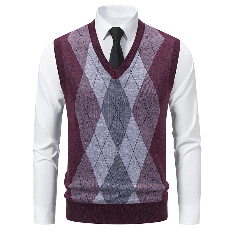 Herren Pullover mit V-Ausschnitt und klassischem Rautenmuster EB