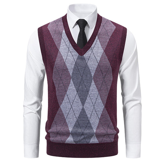 Herren Pullover mit V-Ausschnitt und klassischem Rautenmuster EB