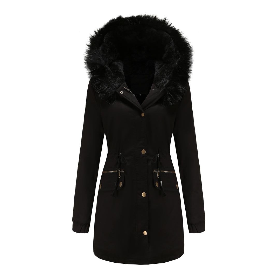 Damen isolierte Parka-Jacke mit abnehmbarem Kunstfellkragen und verstellbarem Taillenzug EB
