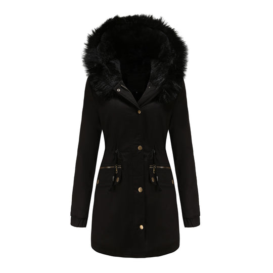Damen isolierte Parka-Jacke mit abnehmbarem Kunstfellkragen und verstellbarem Taillenzug EB