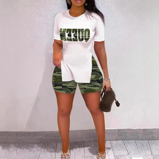 Damen T-Shirt und Shorts Set mit exklusivem Tierdruck EB