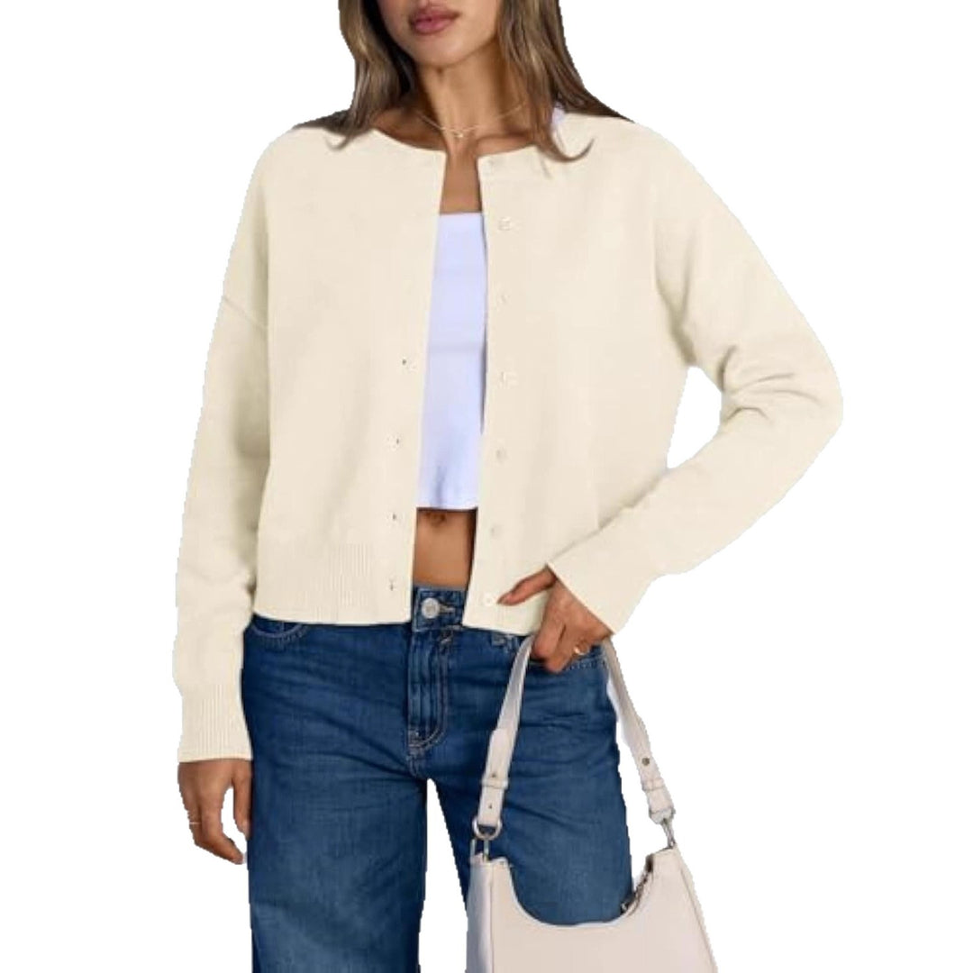 Damen Cropped Strickjacke im Boxy‑Schnitt mit Rundhals und Rippbündchen EB