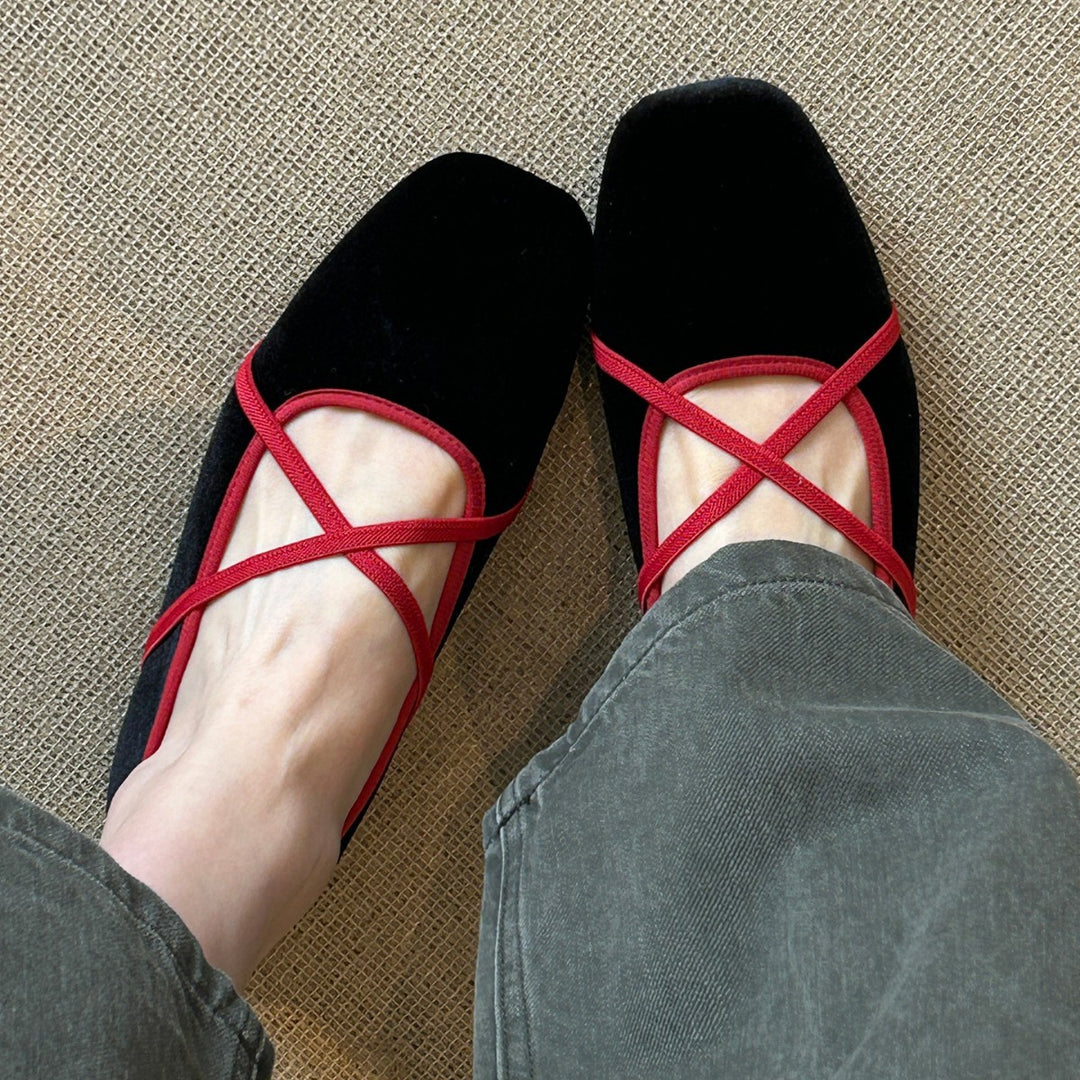 Damen elegante Ballerinas mit gekreuztem Riemchen-Design EB