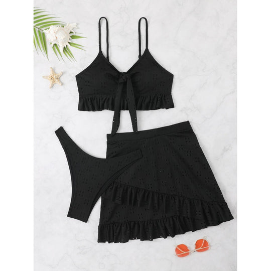 Damen Bikini-Set mit Oberteil und rüschigem Rock EB