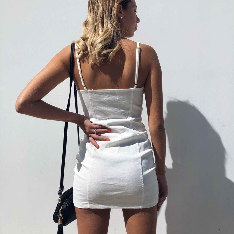 Damen Midikleid mit Reißverschluss und verstellbaren Trägern EB