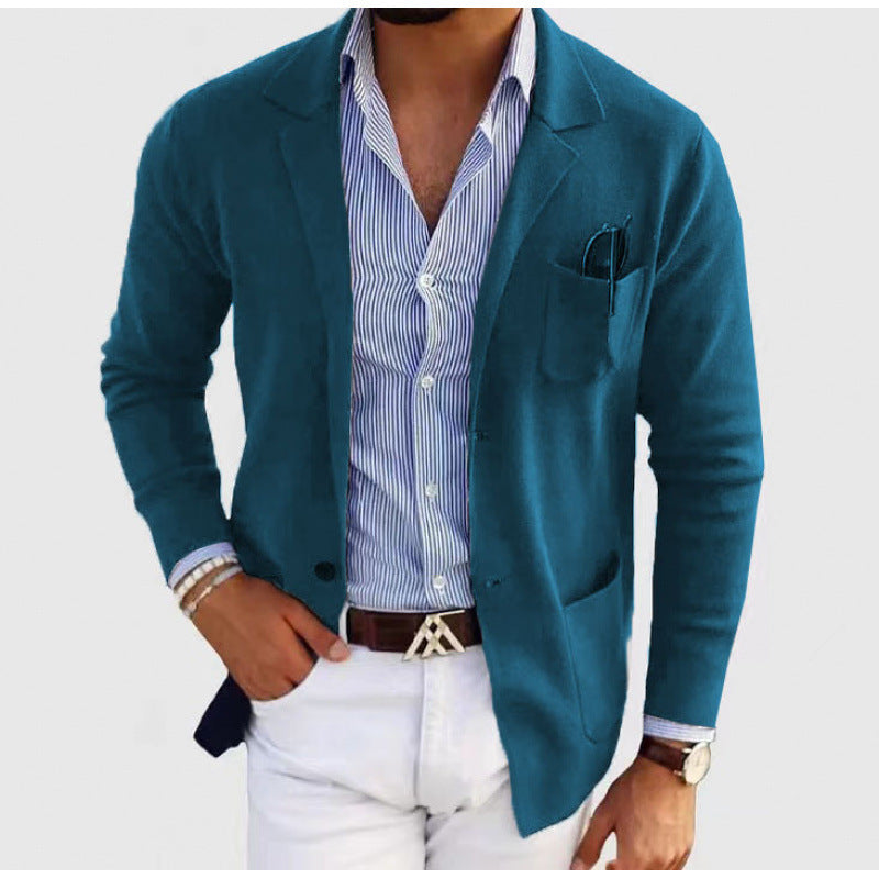 Herren lässiger Strickblazer im Sakko-Stil mit Brusttasche und aufgesetzten Taschen EB