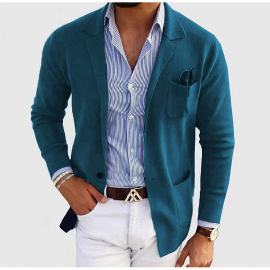 Herren lässiger Strickblazer im Sakko-Stil mit Brusttasche und aufgesetzten Taschen EB