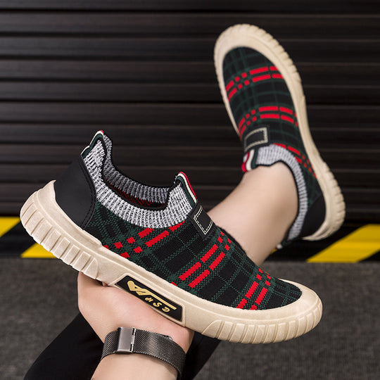 Damen Slip-On Freizeitschuhe mit elastischem Obermaterial und modischem Karomuster EB
