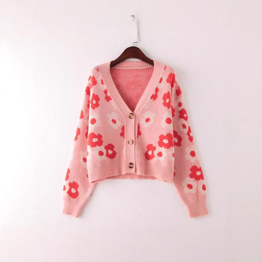 Damen cardigan mit floralem Muster und Knopfdetails EB
