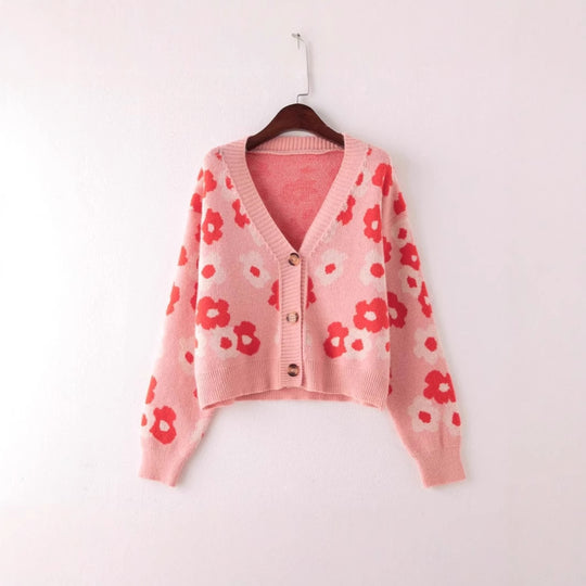 Damen cardigan mit floralem Muster und Knopfdetails EB
