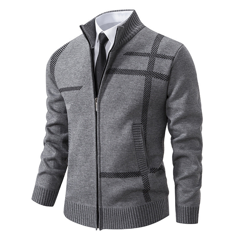 Herren Strickjacke mit graphischen Mustern und hohem Kragen EB