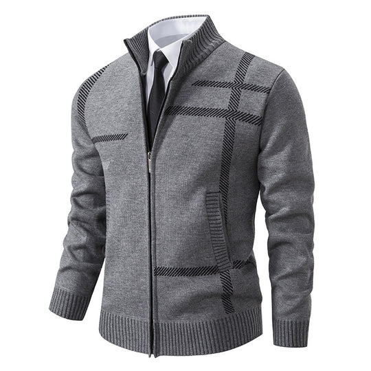 Herren Strickjacke mit graphischen Mustern und hohem Kragen EB