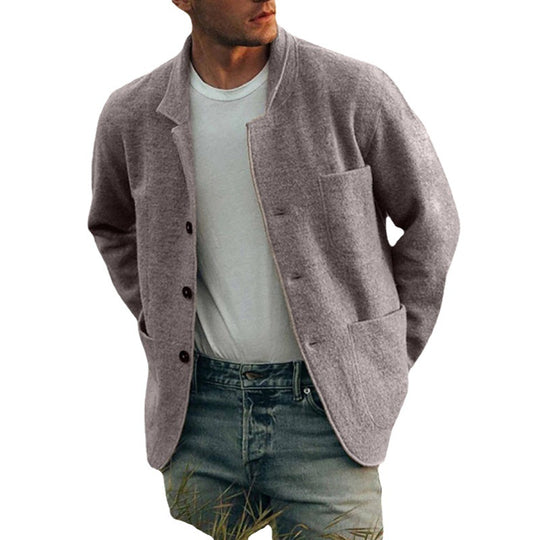 Herren nan ungefütterter Wollmix-Cardigan-Blazer mit aufgesetzten Taschen und schlichter Kantenverarbeitung EB