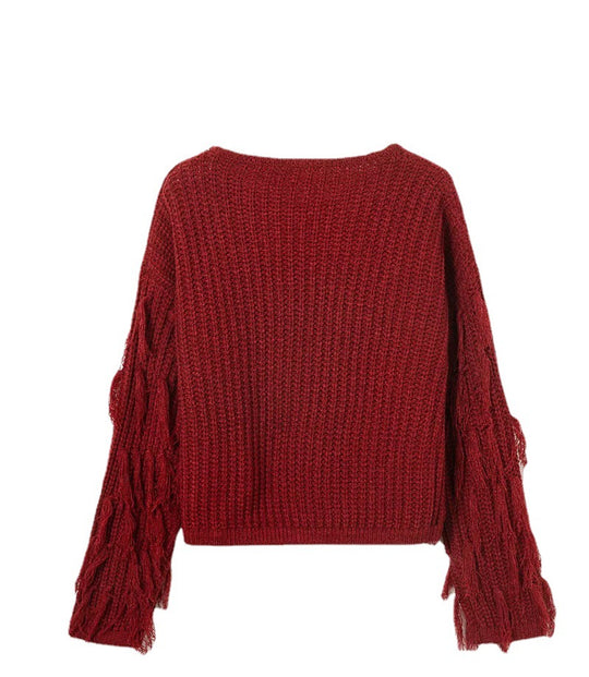 Damen Pullover mit Fransendetails EB