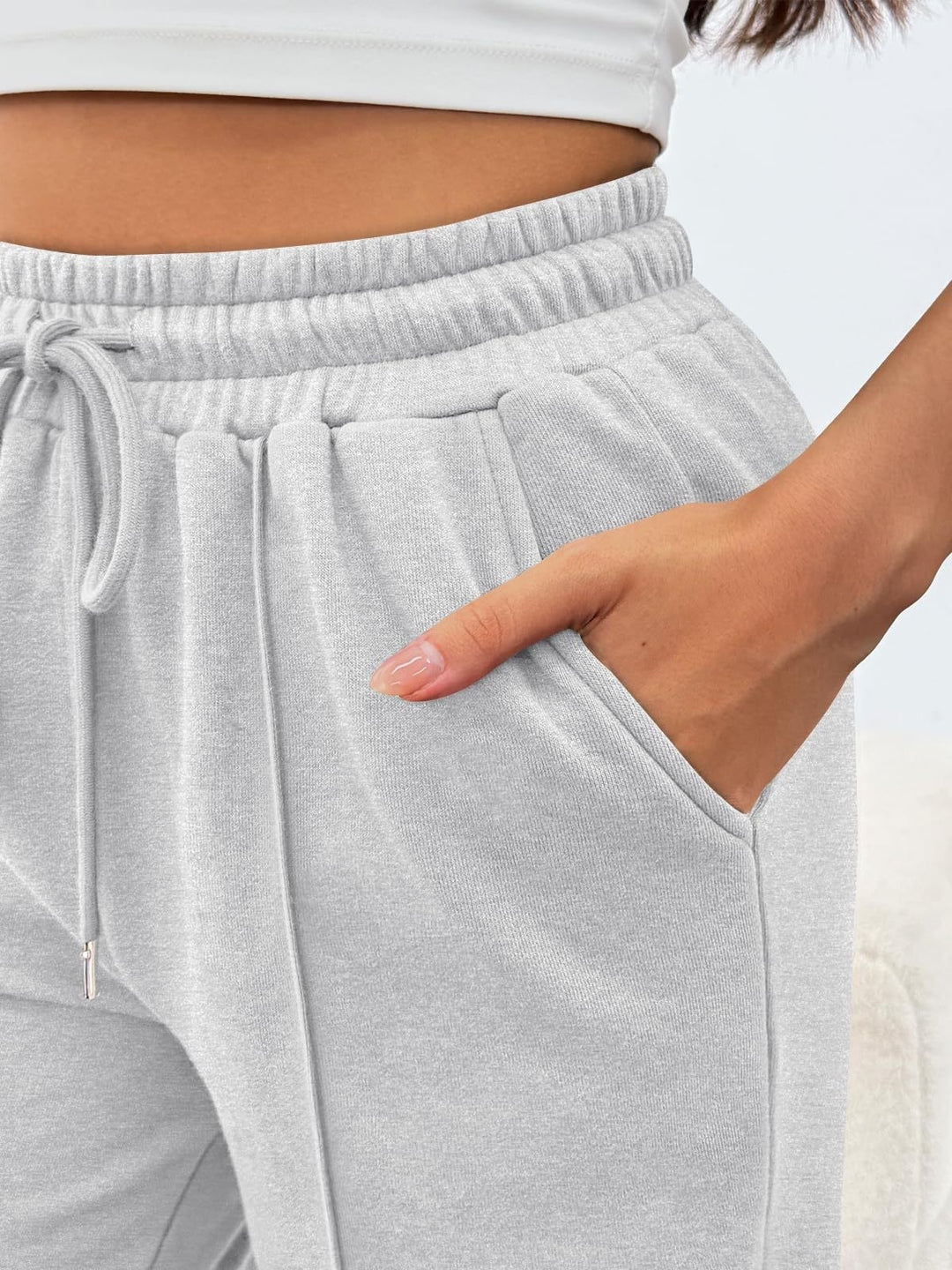 Damen nan komfortable High-Waist Jogginghose mit Kordelzug und tiefen Eingrifftaschen EB