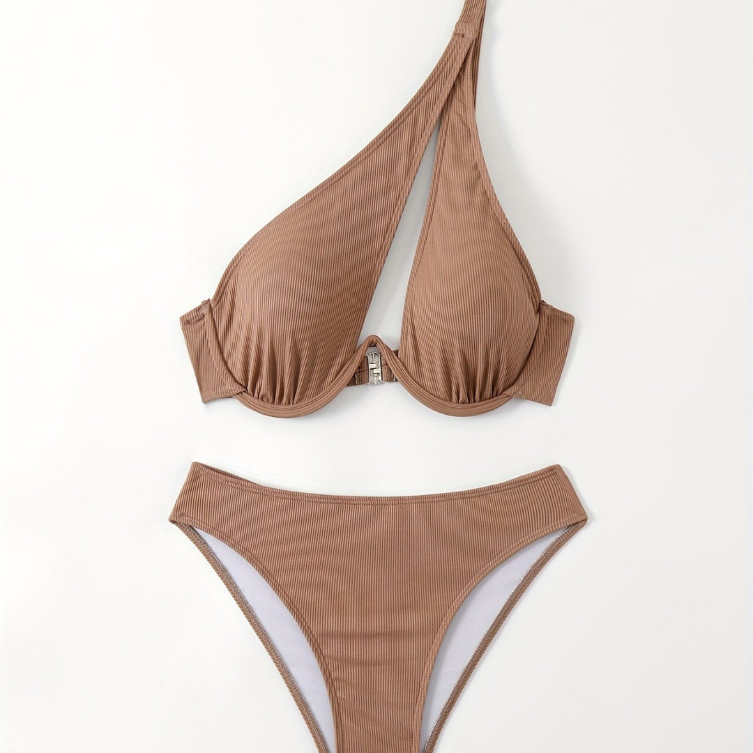 Damen Bikini-Set mit asymmetrischem Trägerdesign und unterstützendem Push-Up-Oberteil EB