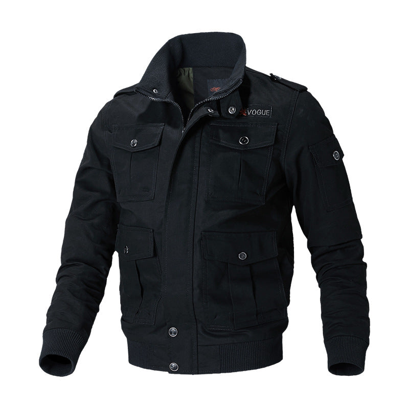 Herren  militärische Fieldjacke mit Mehrfach-Taschen, Schulterklappen und Rippbündchen EB