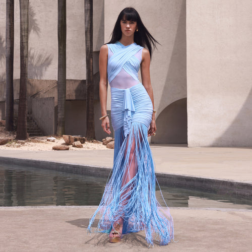 Damen Maxikleid mit raffinierten Drapierungen und fließendem Schnitt EB