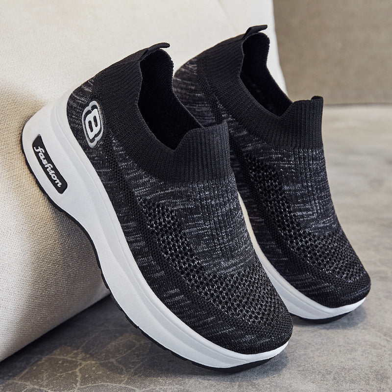 Damen nan atmungsaktive Strick-Sneaker mit Plateau-Sohle und elastischer Sockenkonstruktion EB