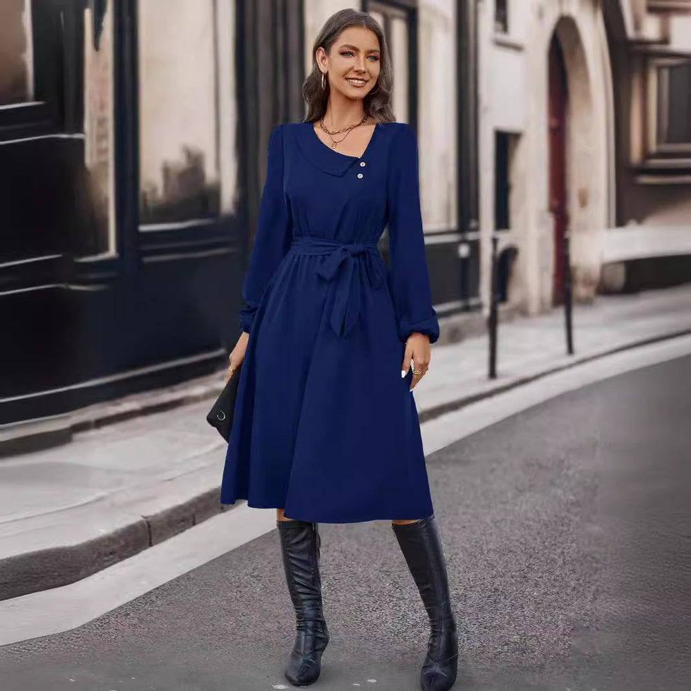 Damen Elegant geschnittenes Kleid mit Taillengürtel EB