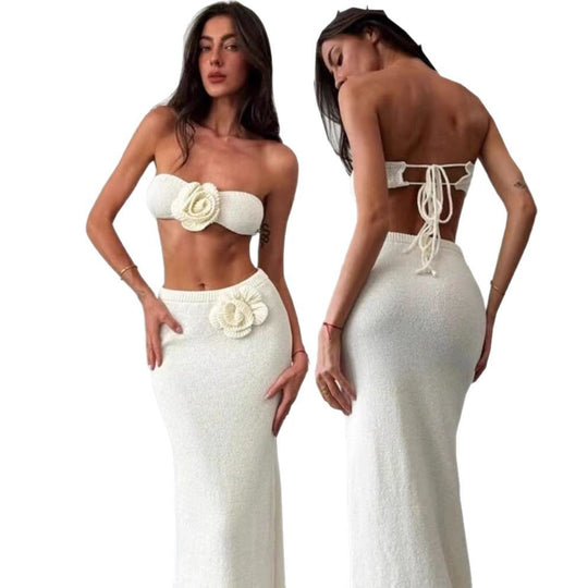 Damen Bandeau-Top und knitted Rock Set EB