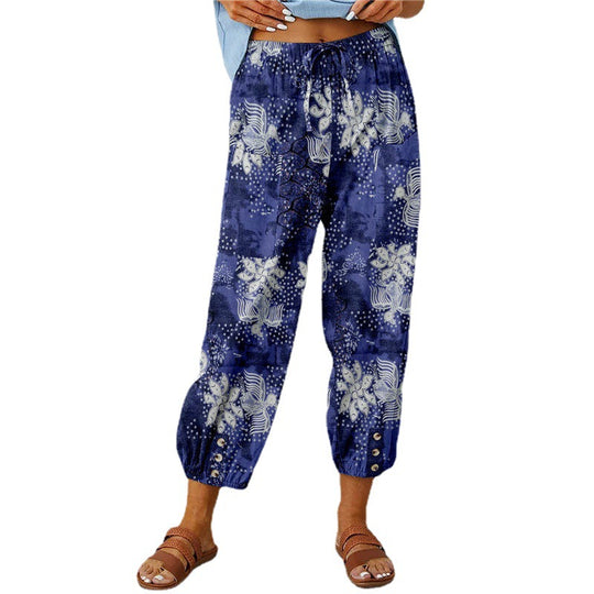 Damen Elegante Sommerhose mit floralem Muster und lockerem Schnitt EB