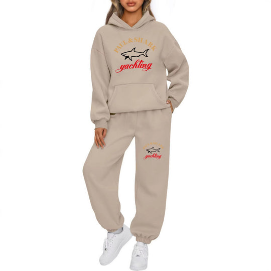 Damen nan oversized Hoodie und Jogginghose Set mit Kapuze Kängurutasche und gerippten Bündchen EB