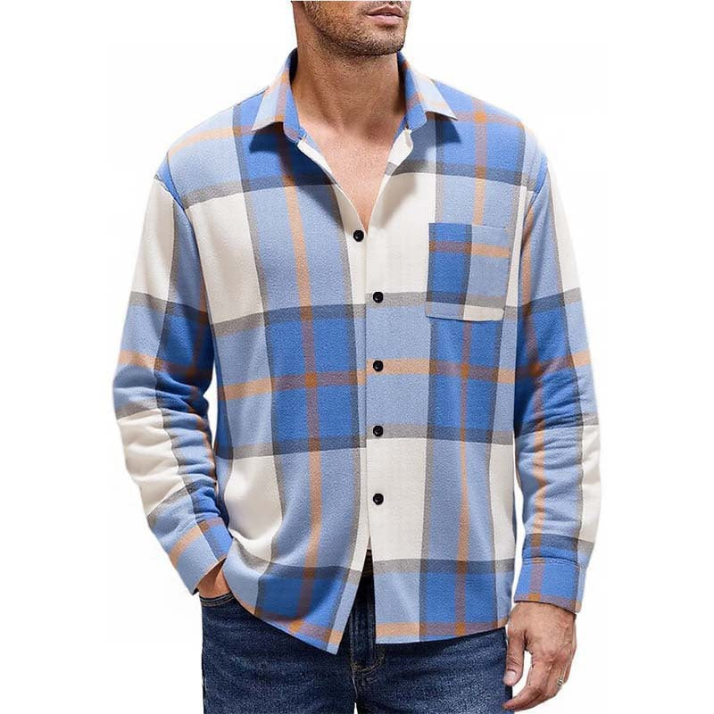 Herren nan oversized kariertes Flanellhemd mit Brusttasche und klassischem Knopfverschluss EB