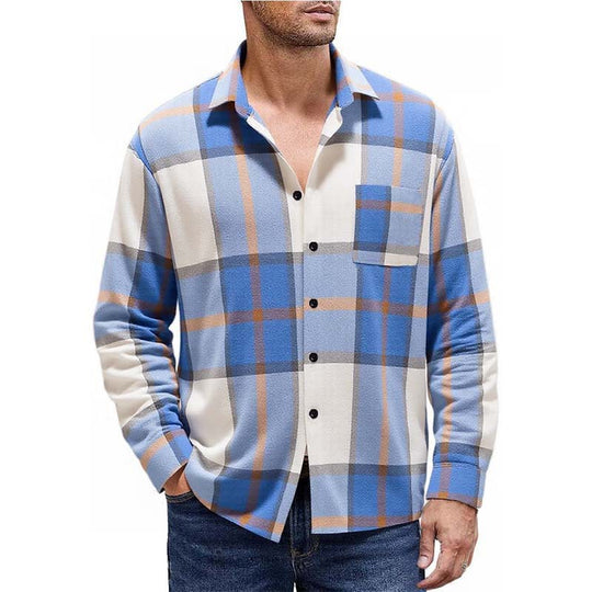 Herren nan oversized kariertes Flanellhemd mit Brusttasche und klassischem Knopfverschluss EB