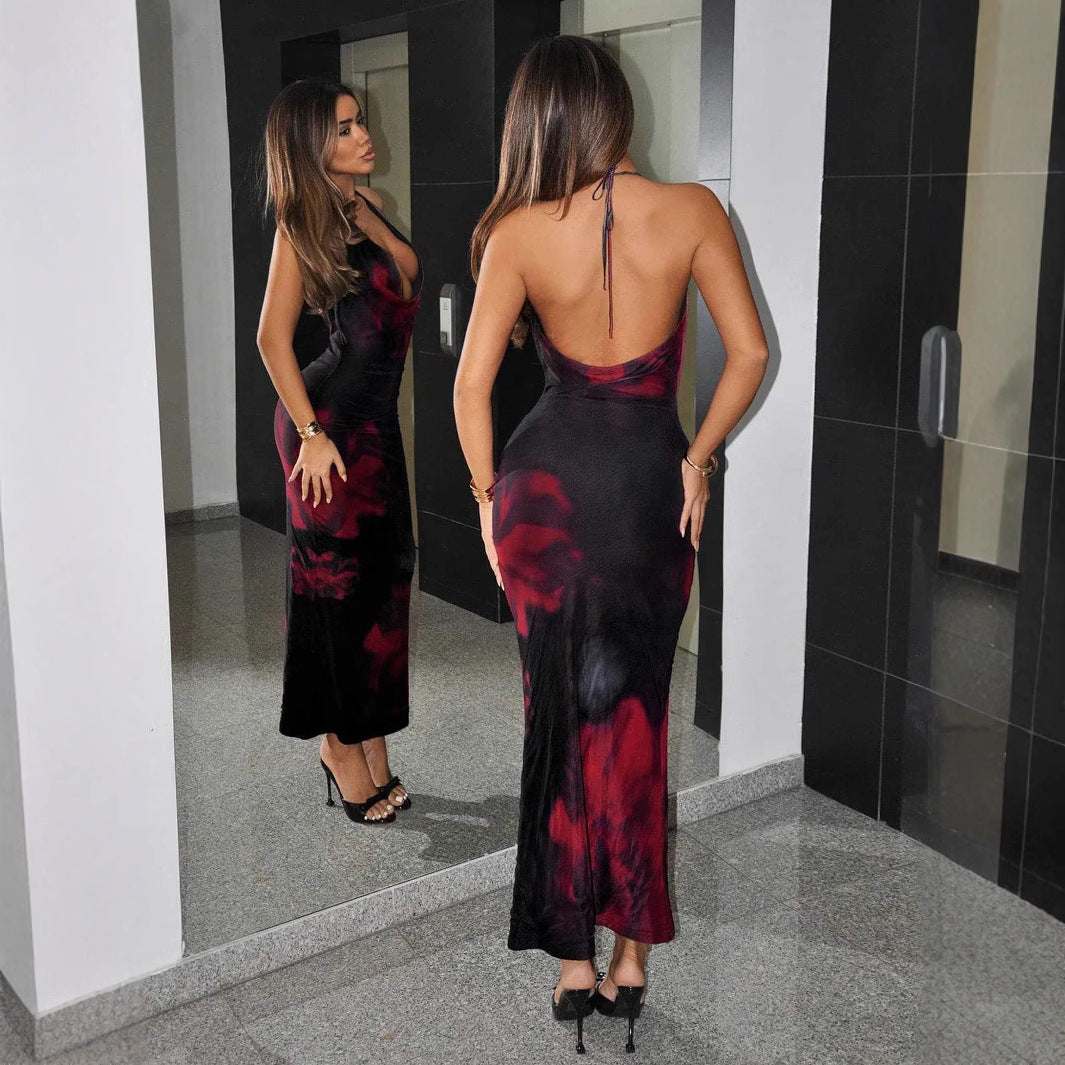 Damen Maxikleid mit tiefem V-Ausschnitt und eleganter Silhouette EB