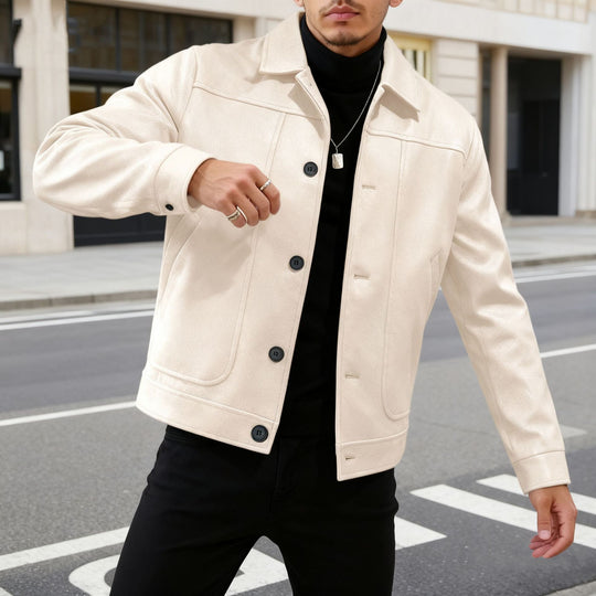 Herren nan moderner Trucker-Overshirt aus Velourslederimitat mit Ziernähten und aufgesetzten Taschen EB