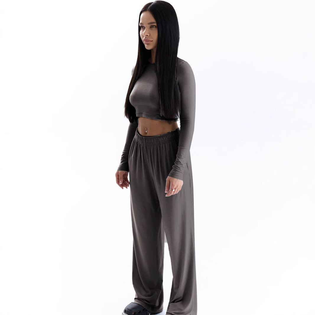 Damen Elegantes Zweiteiliges Set mit cropped Oberteil und weiten Hosen EB
