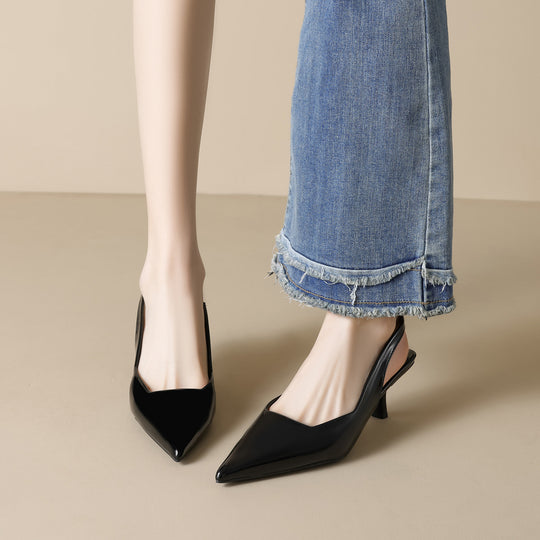 Damen Slingback-Pumps mit spitzem Zehenbereich und elegantem Hochglanz EB