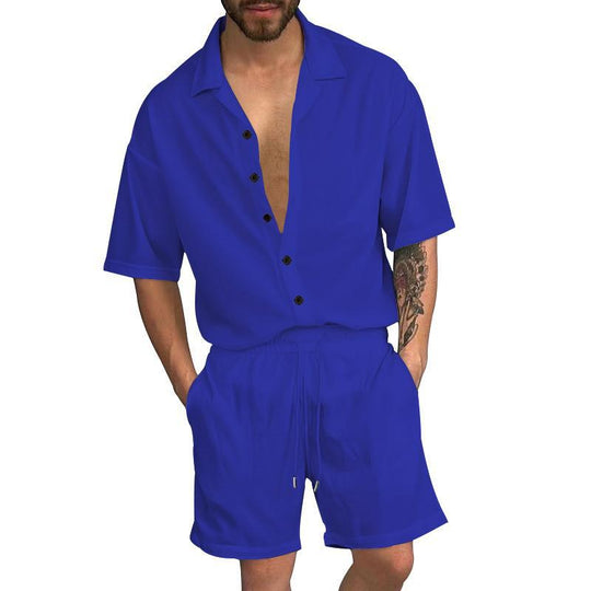 Herren Freizeit-Set mit lässigem Kurzarmhemd und elastischen Shorts EB